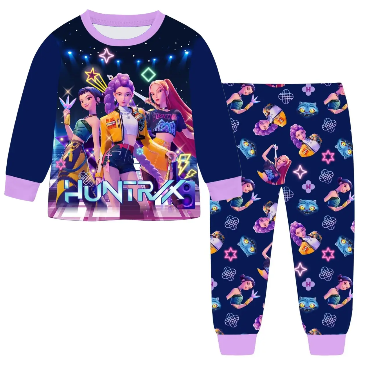 MD 2pcs Girls' Cute girl group Pattern Spring/Autumn New Flame-Retardant Fabric Fashion Pajama Set with Long-Sleeve Top and Long Pants, 2pcs Loungewear Set, Ideal Gift for Girls