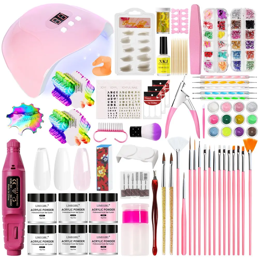 Limegirl Beginner Acrylic Nail Kit, Complete Nail Art Set with UV Lamp and File, Professional Grade Powder, Glitter Decor, Gift for Women, At Home Nail Kit, Nail Art Kits
