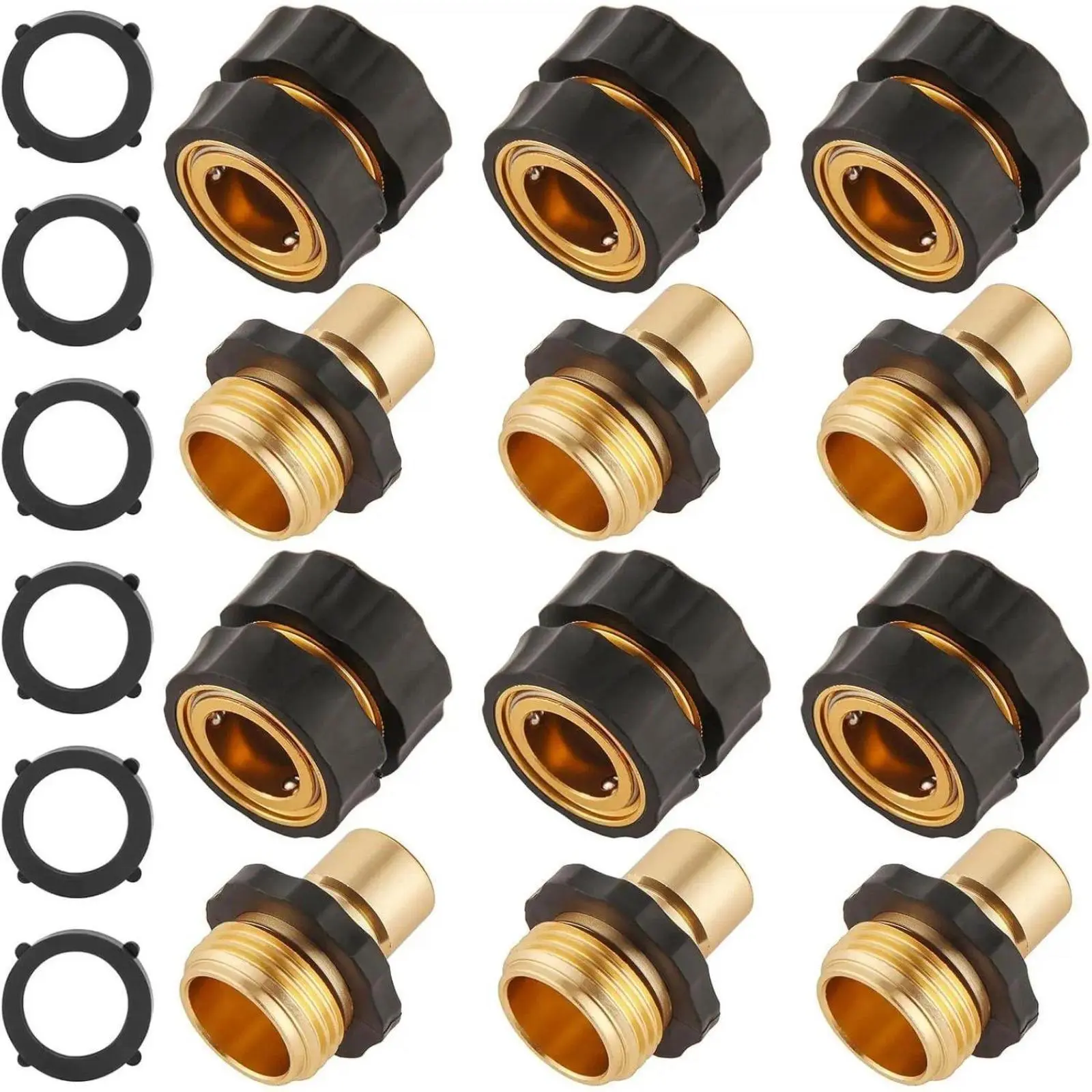 Garden Hose Quick Connect Adapter Kit (6 Pcs), 3/4 Inch GHT Male-Female Hose Fittings with Gaskets, Heavy Duty Quick Release Water Connector for yd & Lawn Watering Attachments
