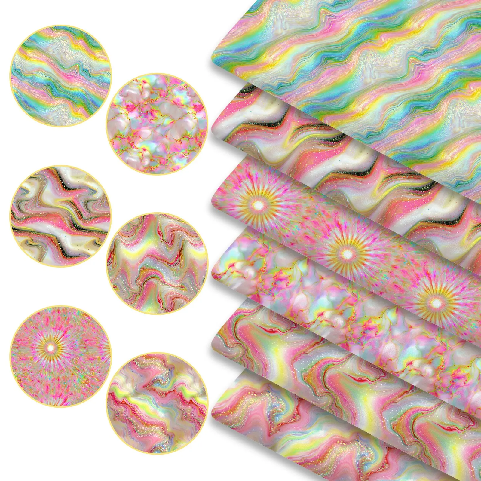 6pcs Neon Fluid Marble Fabric Bundles, 45cm*50cm/17.72in*19.69in Psychedelic Liquid Marble Fabric Squares for Quilting, Patchwork Sewing Material for Bedding, Tablecloth, Bags, Headbands, Pillowcases