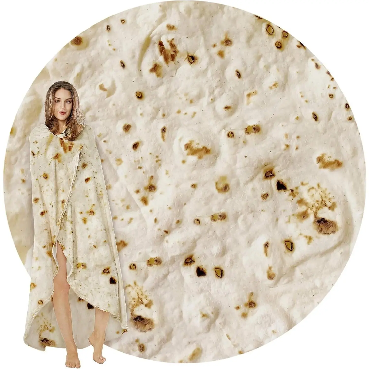 Burrito Tortilla Blanket, Funny Food Throw Blanket, Round 47 Inches, Double Sided Soft Flannel, White Elephant Gifts, Gag Gifts for Teen Boys & Girls, Novelty Christmas Birthday PresentsGift