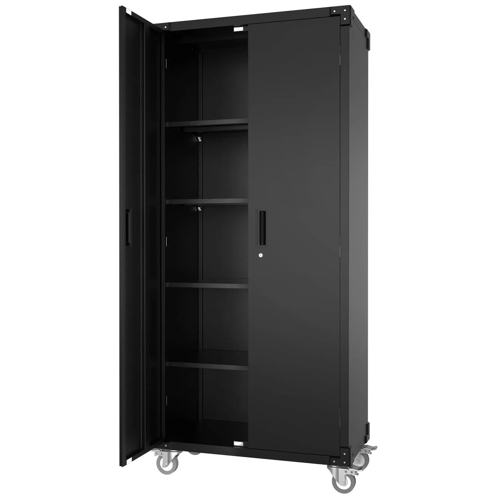 High 71" Metal Storage Cupboard Featuring Doors, Lock Design, 4 Adjustable Shelving and Adjustable Support Feet, Ideal Storage Solution for Home, Office, Garage, Pantry, Craft Space & Store