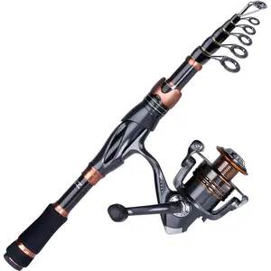 Fishing Rod and Reel Combos, Bronze Warrior Toray IM6 Carbon Matrix Telescopic Fishing Rod Pole, 12 +1 Shielded Bearings Stainless Steel BB Spinning Reel, Travel Freshwater Fishing Gear