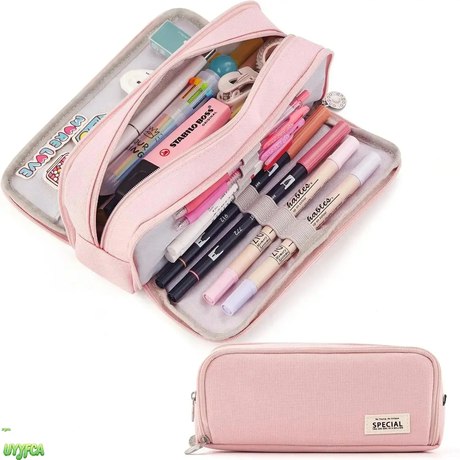 Canvas Pencil Case - Multi-Compartment, Large-Capacity Organizer Pouch with Elastic Pen Slots, Mesh Storage Pockets, Washable & Wear-Resistant for Middle-High School Students & Office Stationery Storage tiktokshopbacktoschool