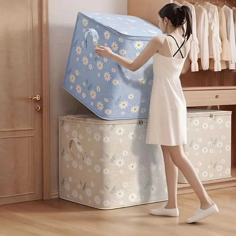 Extra-large folding storage box, wardrobe organization and storage items, laundry basket, home spring decoration, foldable clothes bag, quilt storage bag, Foldable Storage Bags; suitable for clothes, blankets, bedding, pillows, bedding items, saves space