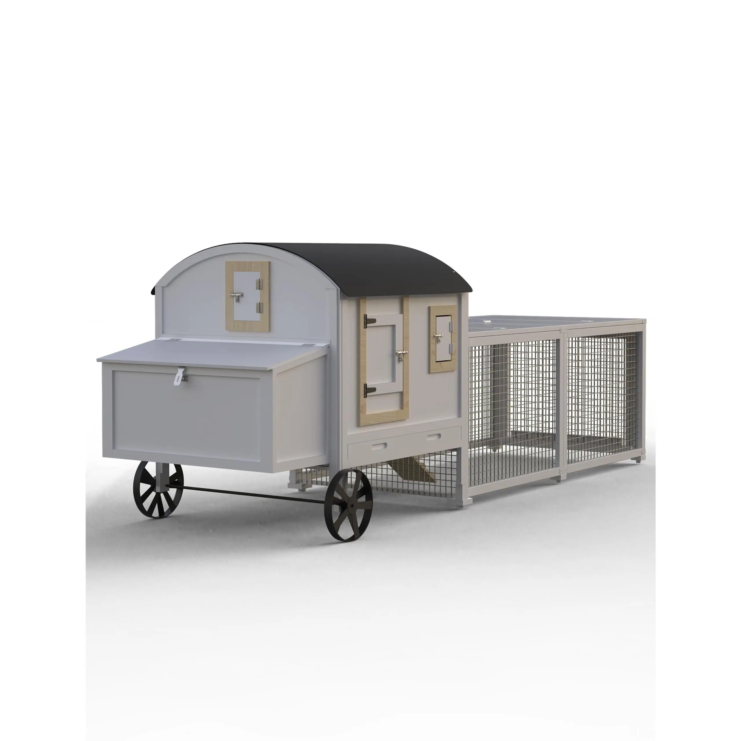 Wooden Chicken Coop with Run & Wheels – Outdoor Hen House , Weatherproof Poultry Cage with Nesting Box, Pull-Out Tray, Ramp, & Spacious Outdoor Pen