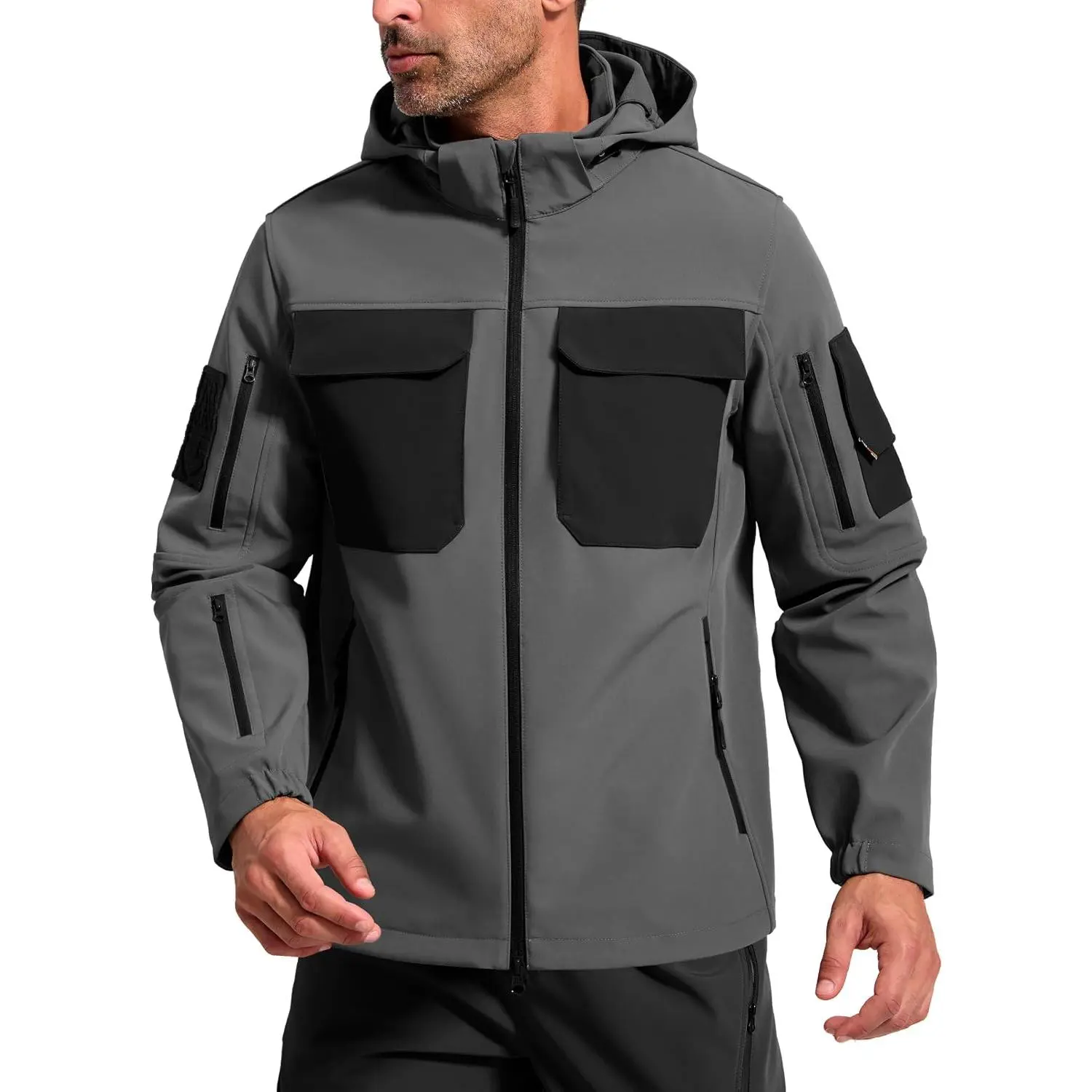 FREE SOLDIER Men's Waterproof Softshell Jacket - Fleece-Lined, Full-Sleeve, Tactical-Style Male Clothing for Hiking, Outdoor Windbreaker