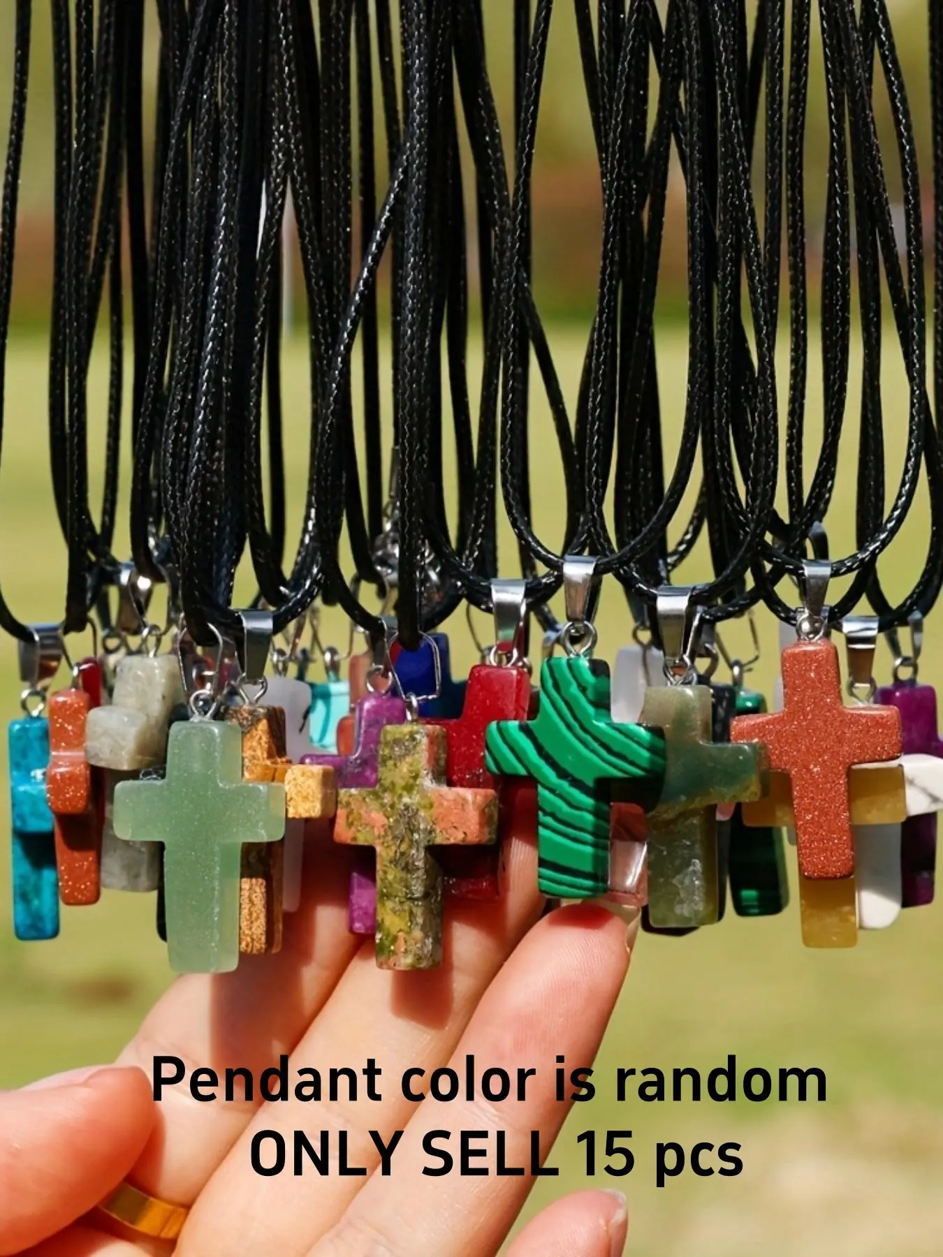 15 Piece Set Artificial Crystal Cross Pendant Necklaces, Adjustable All-Season Necklaces, Neckwear Jewelry Gift Set
