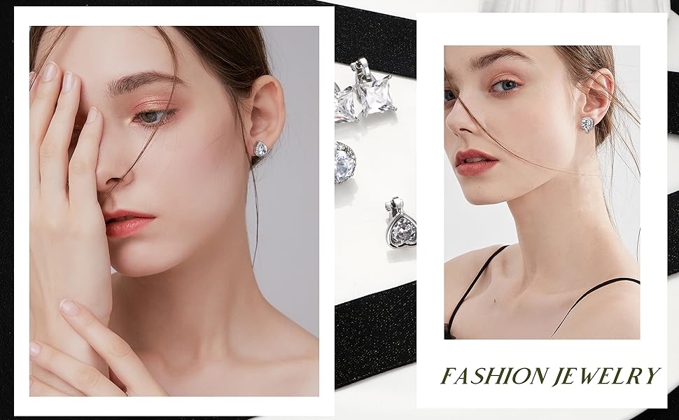 (No Piercing Needed) Clip-On Earrings Set with Cubic Zirconia Hypoallergenic White Gold plated Studs for Sensitive Ears Unisex comfort fit SpringStatements (No Piercing Needed) Clip-On Earrings Set with Cubic Zirconia Hypoallergenic White Gold plated Studs for Sensitive Ears Unisex comfort fit SpringStatements