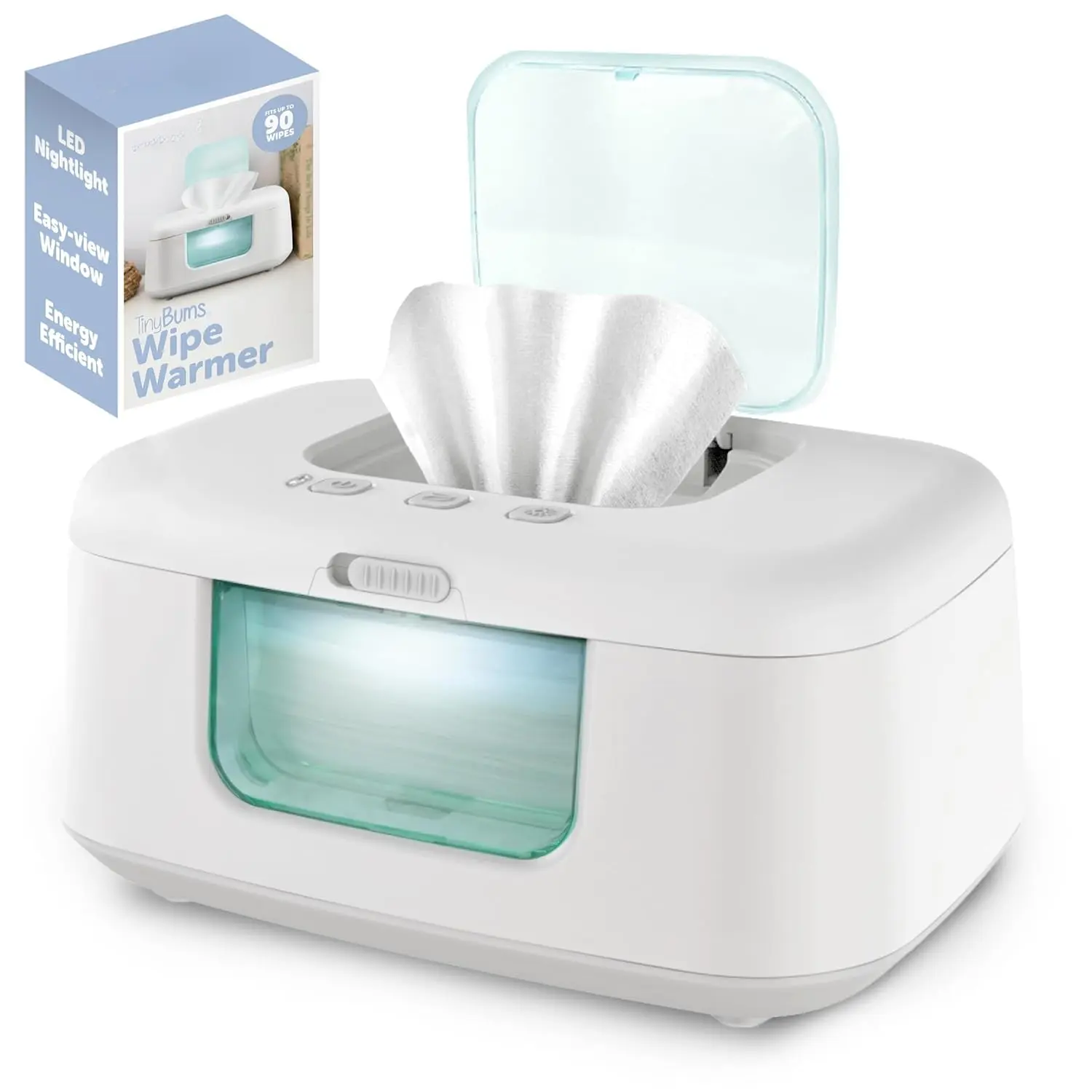 Baby Wipe Warmer and Dispenser, Modern Aqua, Heatable with LED Changing Light and On-Off Switch, Led Lights, Dispenser Included, On And Off Switch, No, Warmer Wipe Holders, Pre-Moistened Cleaning Cloths Wipe Holders