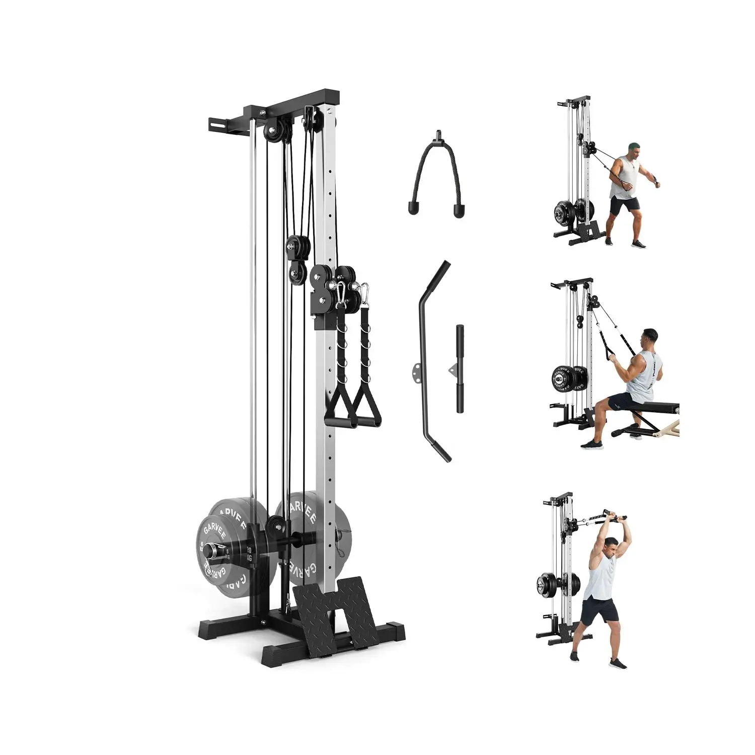 【Garvee】Wall Mount Cable Machine, Dual Pulley System with 18 Adjustable Positions, LAT Pulldown & Crossover Station for Home Gym, 400LB Capacity Strength Training Equipment