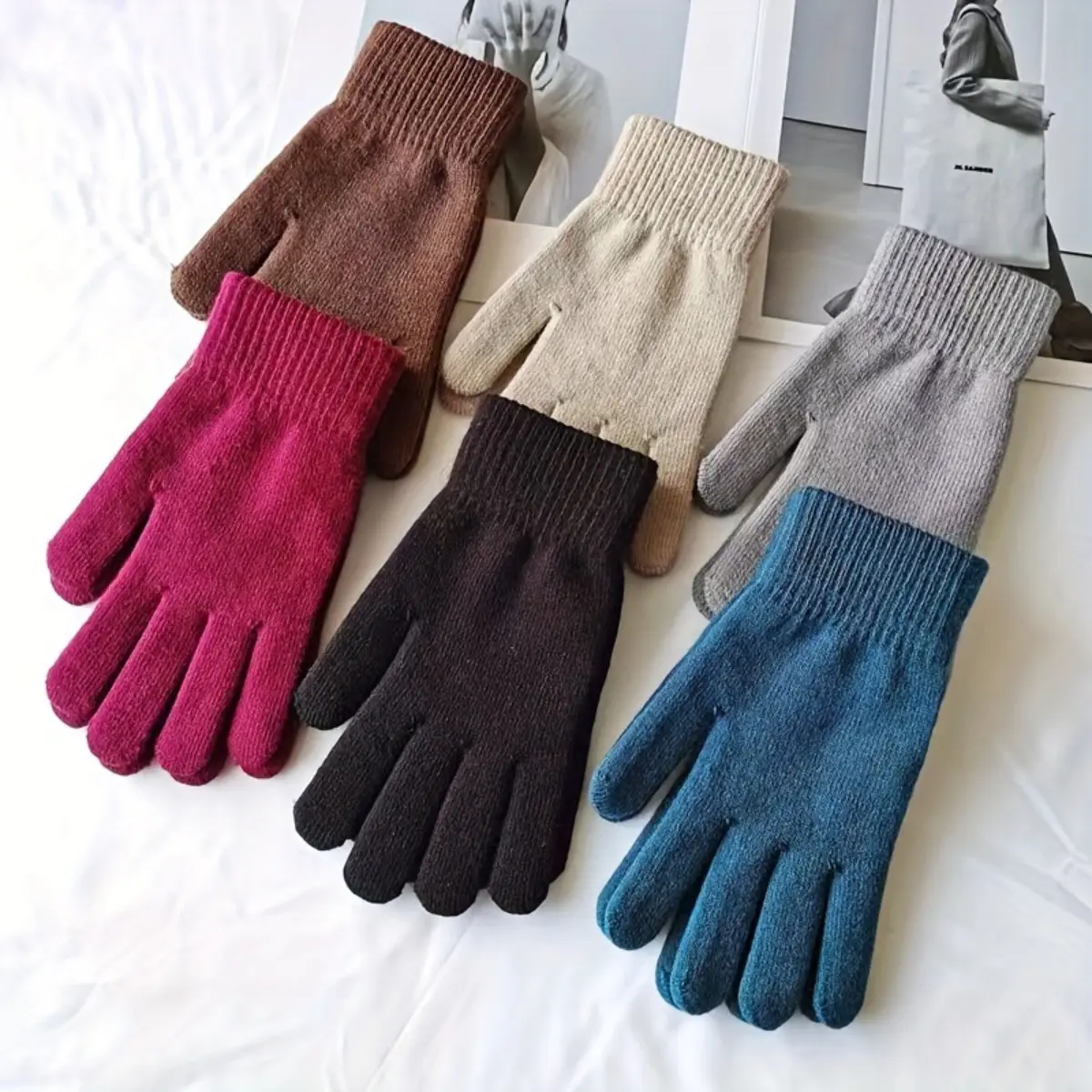 5-Pair Women's Winter Gloves – Thick Brushed Knit Gloves for Warmth, Cycling & Outdoor Activities