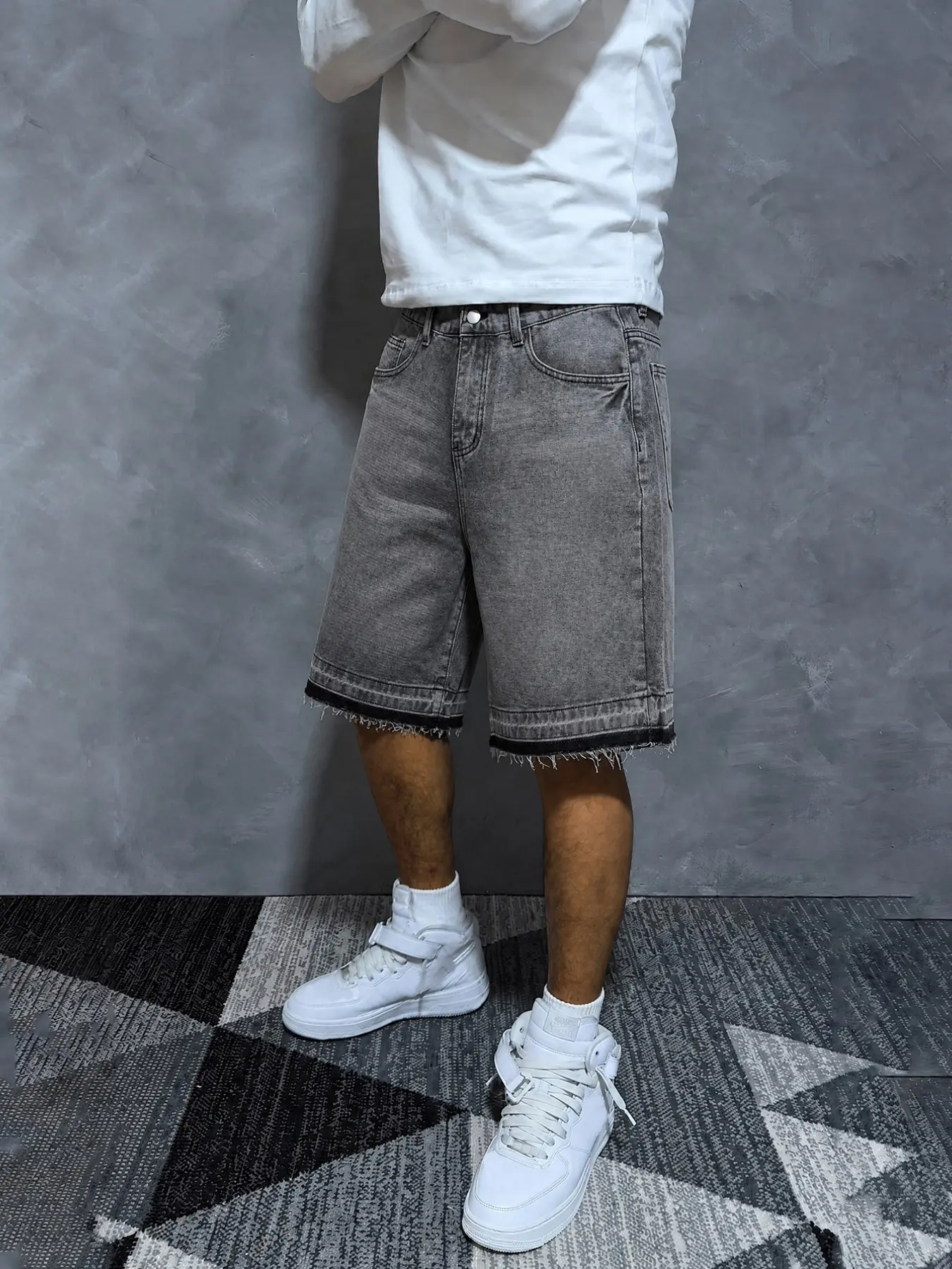 Y2K Loose-Fit Denim Shorts with Slanted Pockets, Summer Streetwear, Cotton Fabric, Casual Style, Solid Color, Ideal for Daily Wear