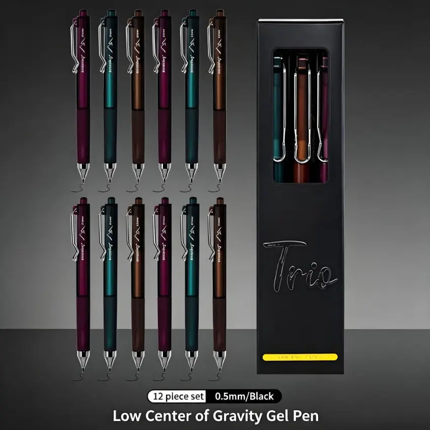 12-Piece Vintage Dark Neutral Gel Pens Set, Plain Dark Tone Business Design, Low Center Gravity, Triangular Posture Correction, ST Nib Tip, Non-Bleeding Quick-Dry Ink, High-Capacity Office Stationery for Study & DIY Smooth Writing, Stationery Supplies