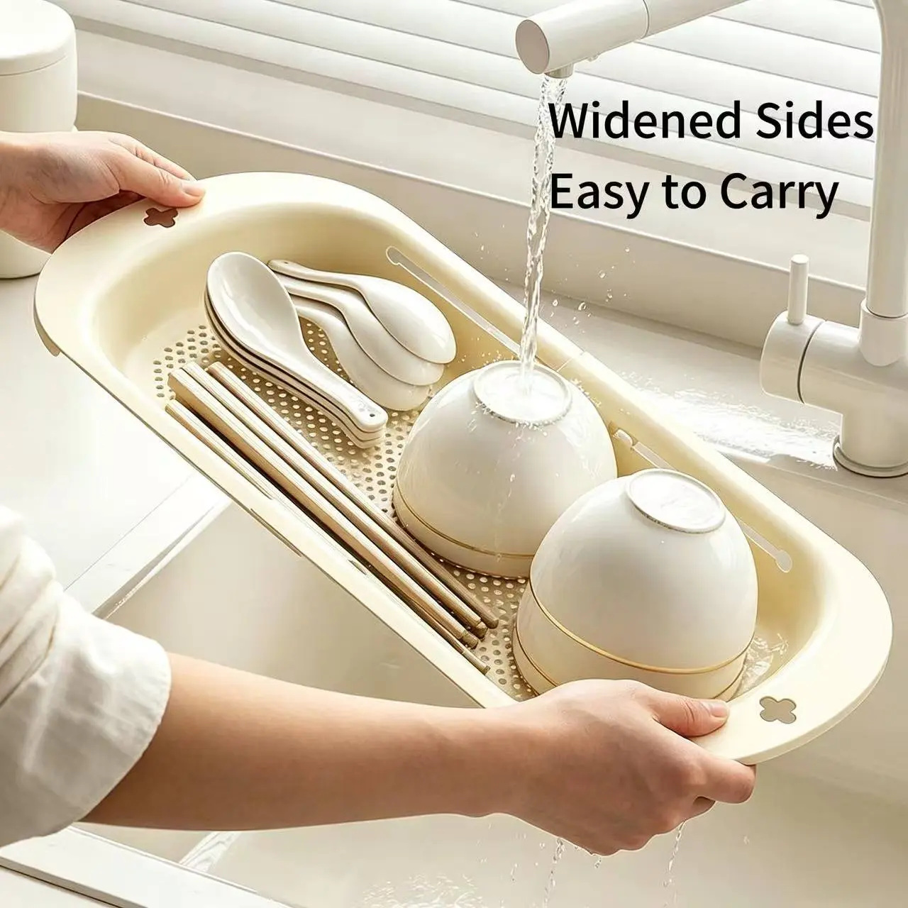 Kitchen Sink Expandable Draining Basket, Dishware and Produce Cleaning Storage Rack, Versatile Kitchen Organizer for Efficient Cleanup