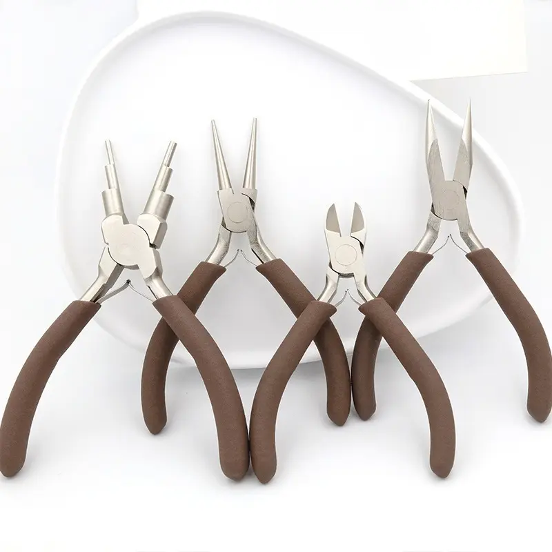 4-Piece Professional Stainless Steel Jewelry Pliers Set with Ergonomic Grip, Built-in Cutter for Wire Wrapping, Bending & Jewelry Repair (for Hobbyists, Sports & Outdoor Camping Hiking Knives & Tools Use)