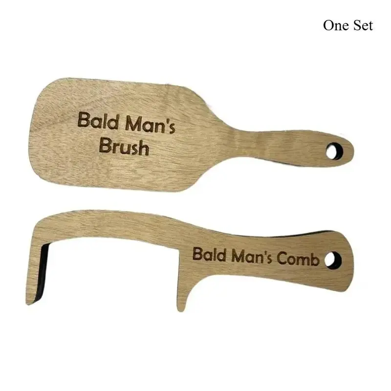 2pcs Funny Bald Man Comb & Brush Set, Wooden Novelty Grooming Tool, Hilarious Gag Gift for Bald Guys, Prank Gift for Dad Husband Brother