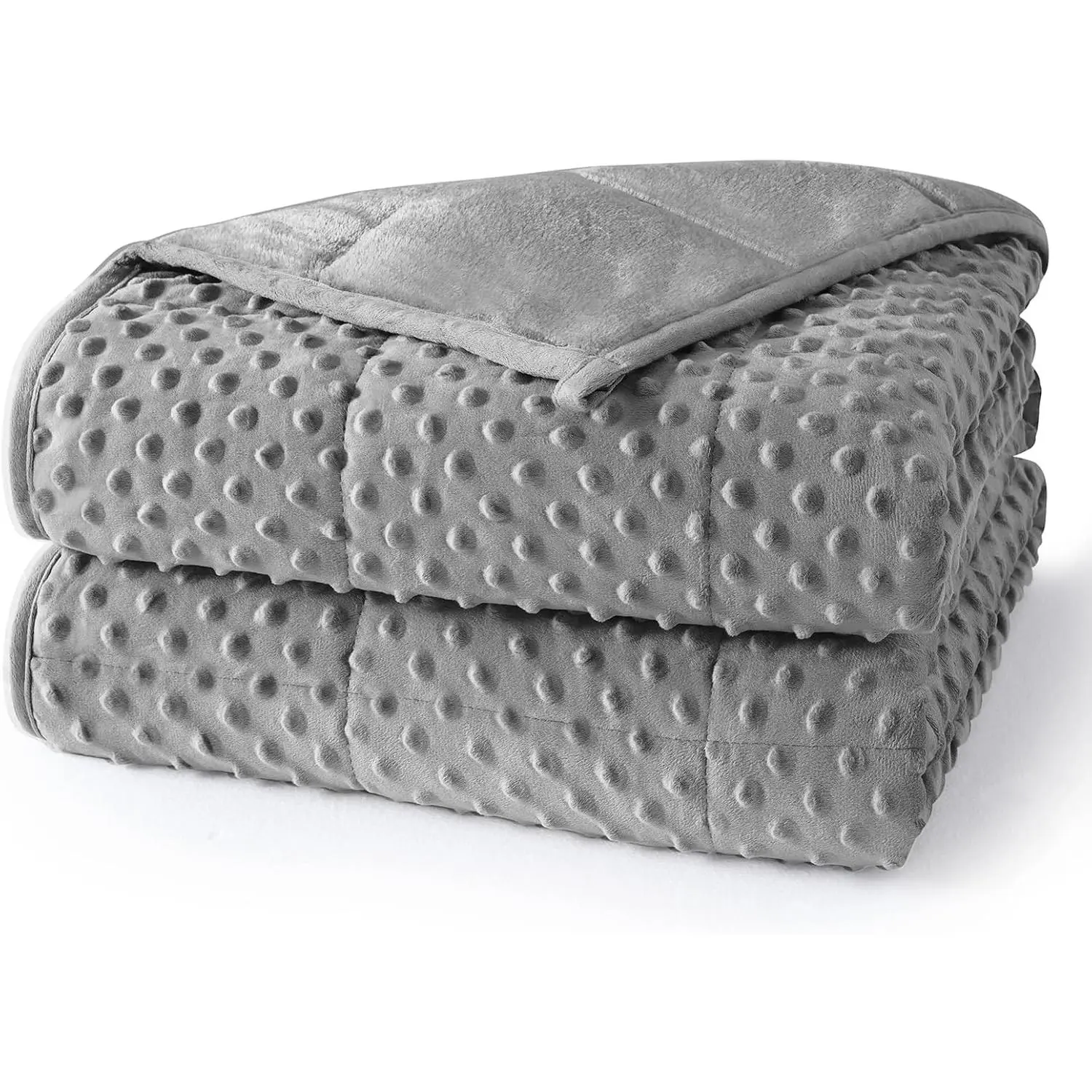 Ultra-Soft Weighted Blanket for Adults(15 lbs, 60” x 80”  Size) | Minky Dot Fleece Cooling Breathable Heavy Blanket with Glass Beads,  for 140-190 lbs, Grey