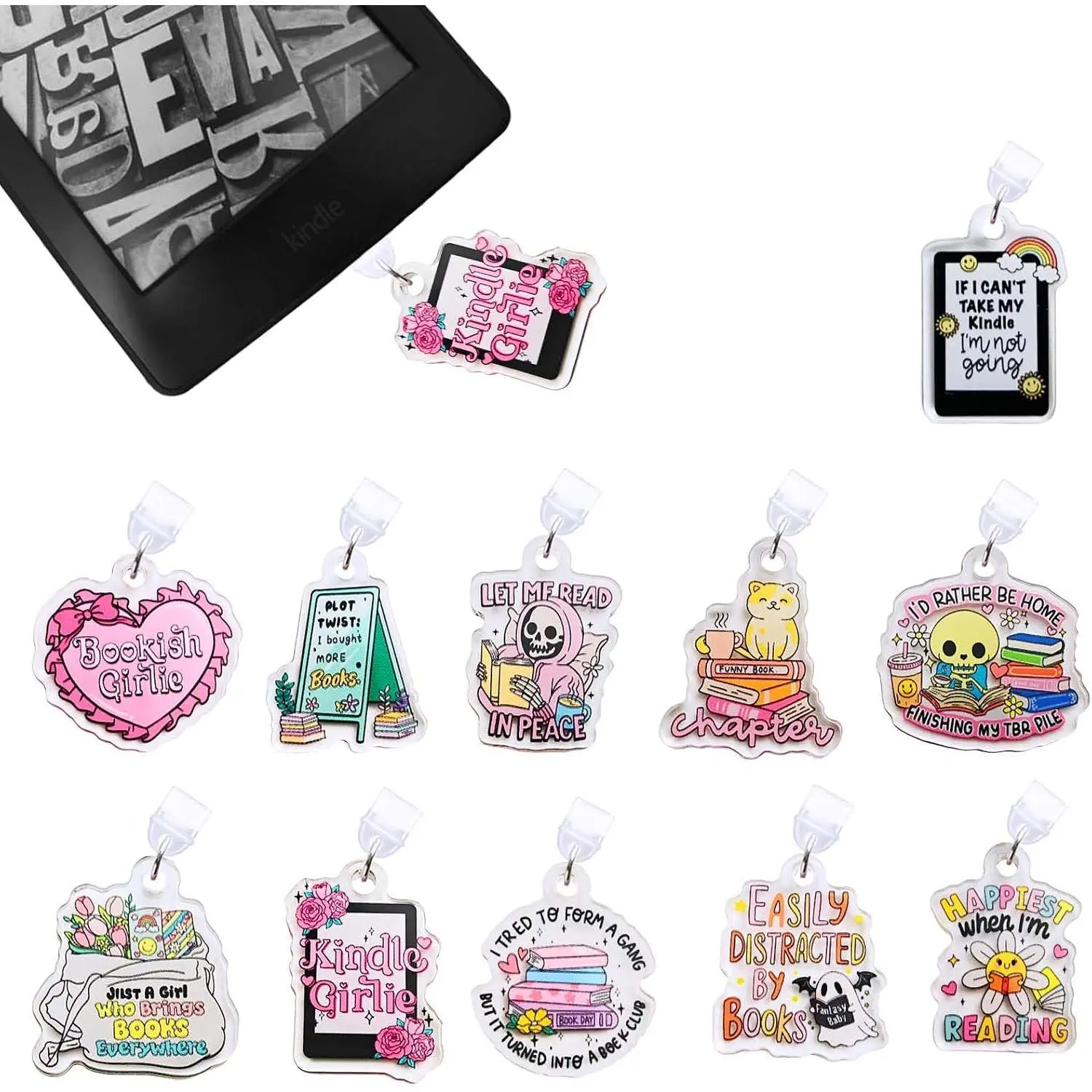 11 count Charms for E-Reader – Type C Dust Plug Accessories for Kindle & Tablets, Cute  Port Protectors,  for Book Lovers, Students, Teachers,