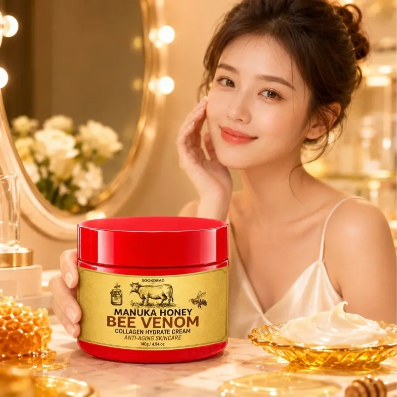 Manuka Honey, Bee Venom, Collagen Hydrate Cream, Anti-Aging Skincare, Anti Wrinkle, For All Skin Types, Daily Use, 140g
