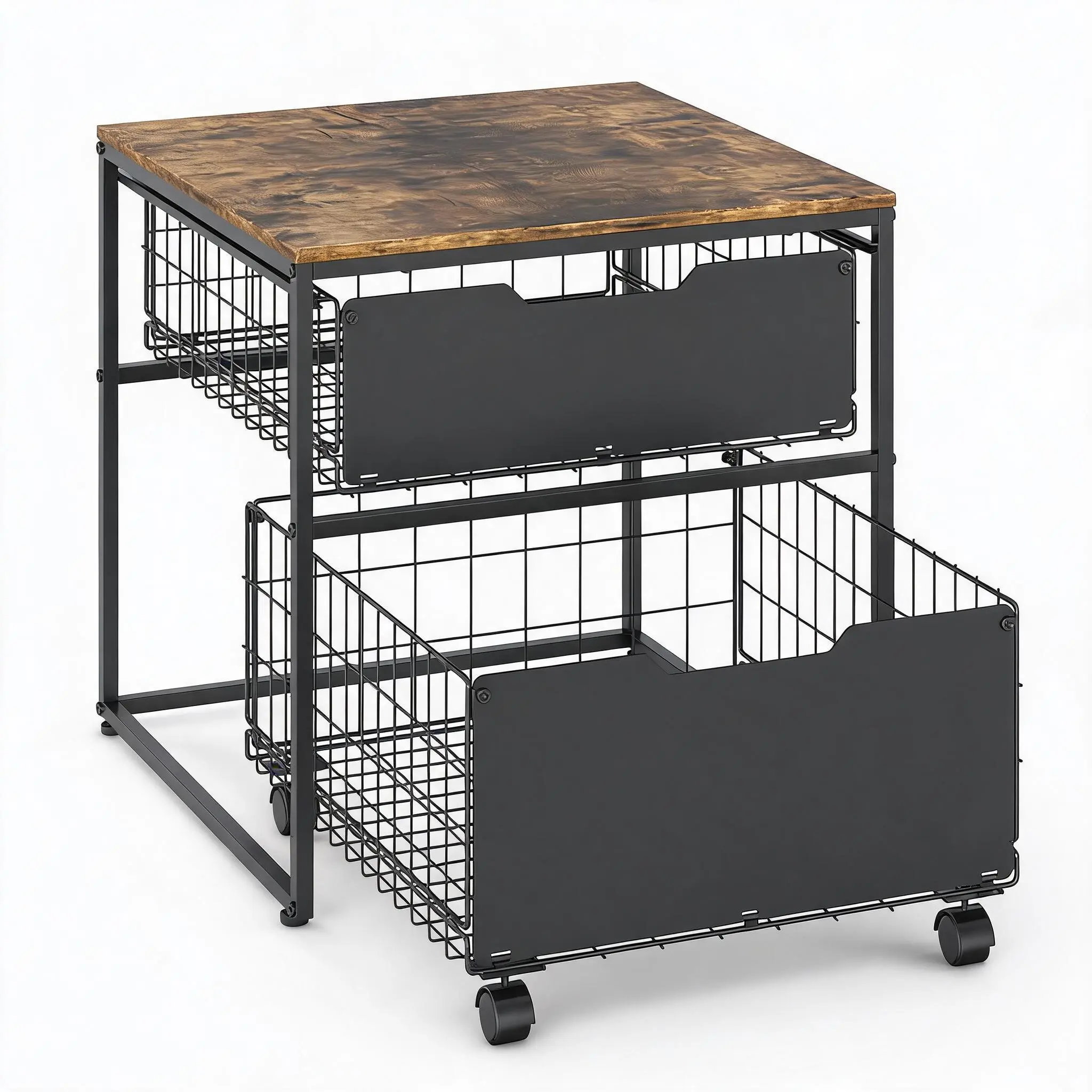 Mini Fridge Stand with Metal Storage Drawer Basket, 22x22 in Heavy-Duty Refrigerator Riser Table, 300 lb Capacity, for Kitchen/Dorm - Black