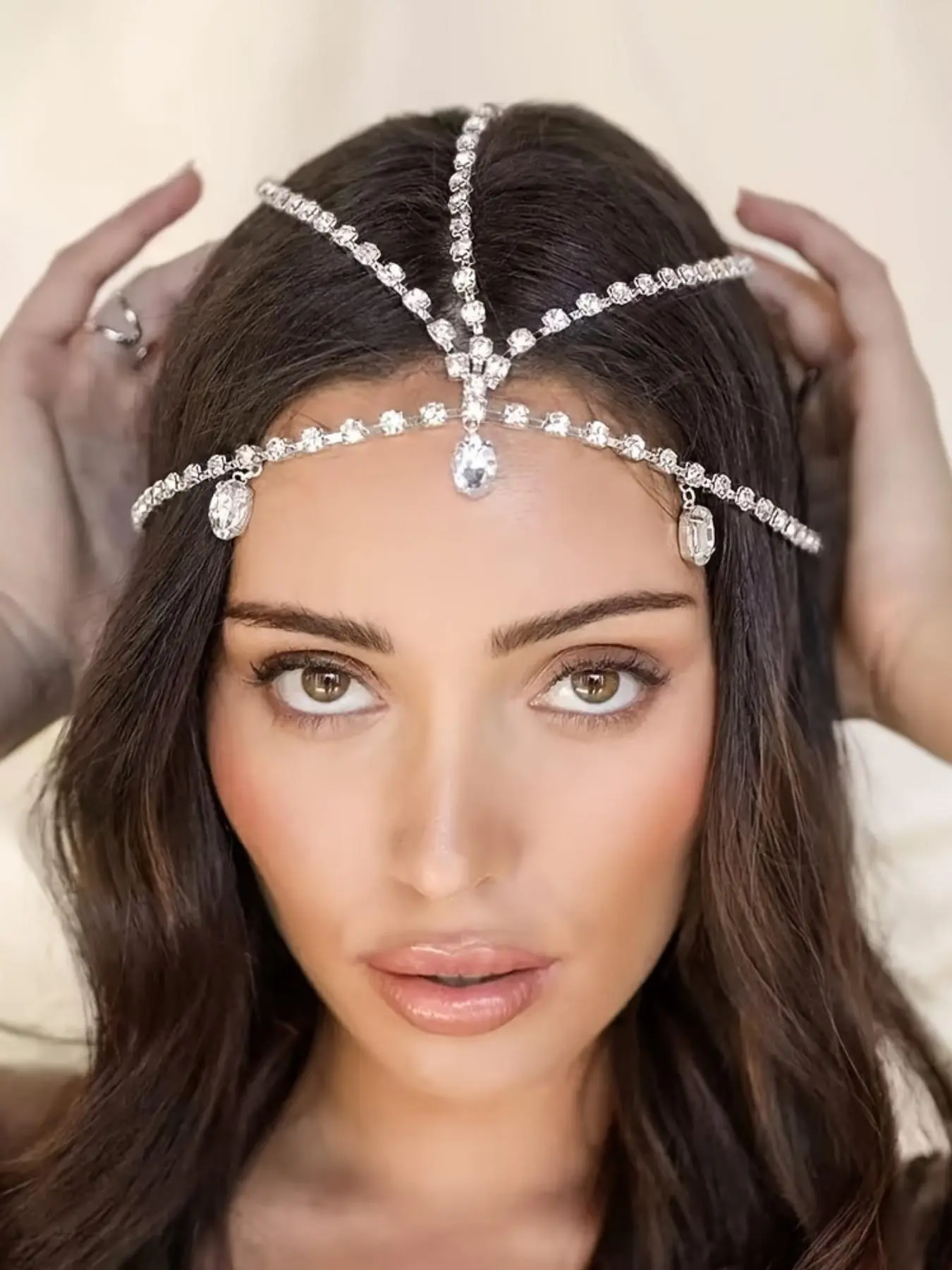 Luxury Water Drop Headpiece for Women with Rhinestone Chains, Multilayer Ethnic Style Hair Accessories for Party & Dance Events