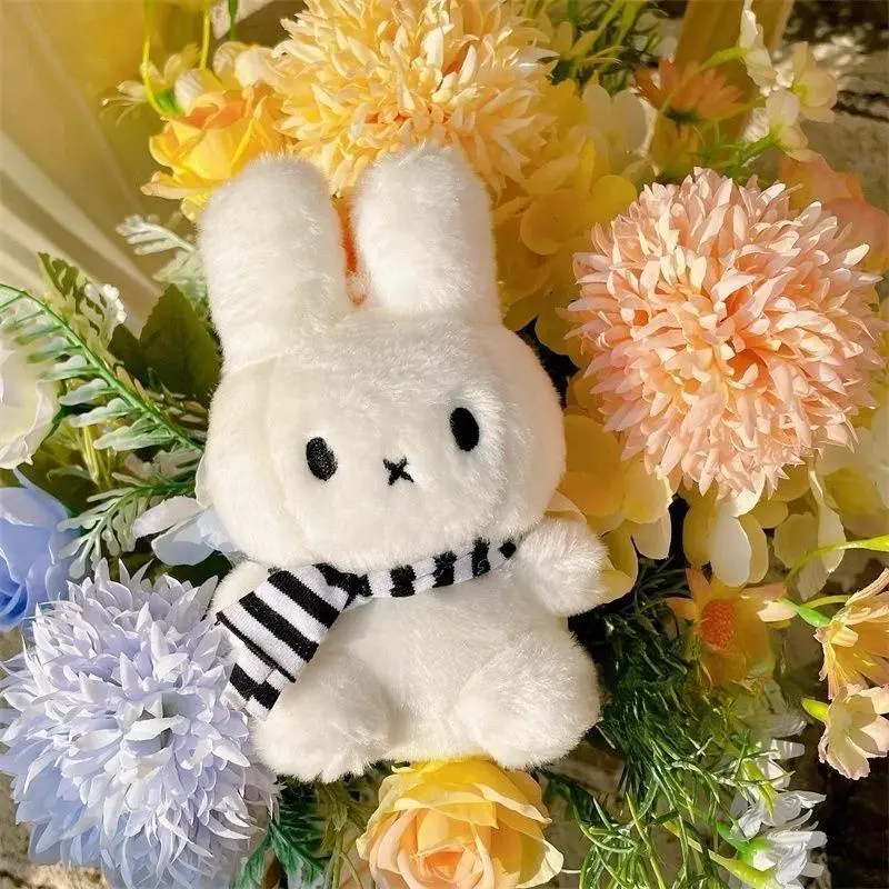 Kawaii Miffy Cute Striped Scarf Doll White Rabbit Bag Backpack Decoration Photo Doll Props Gift Toy