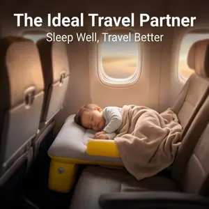 Inflatable Bed with Guard Rail, Air Pump, and Safety Belt, Travel Mattress, Kids Plane Bed, Car Seat Extender