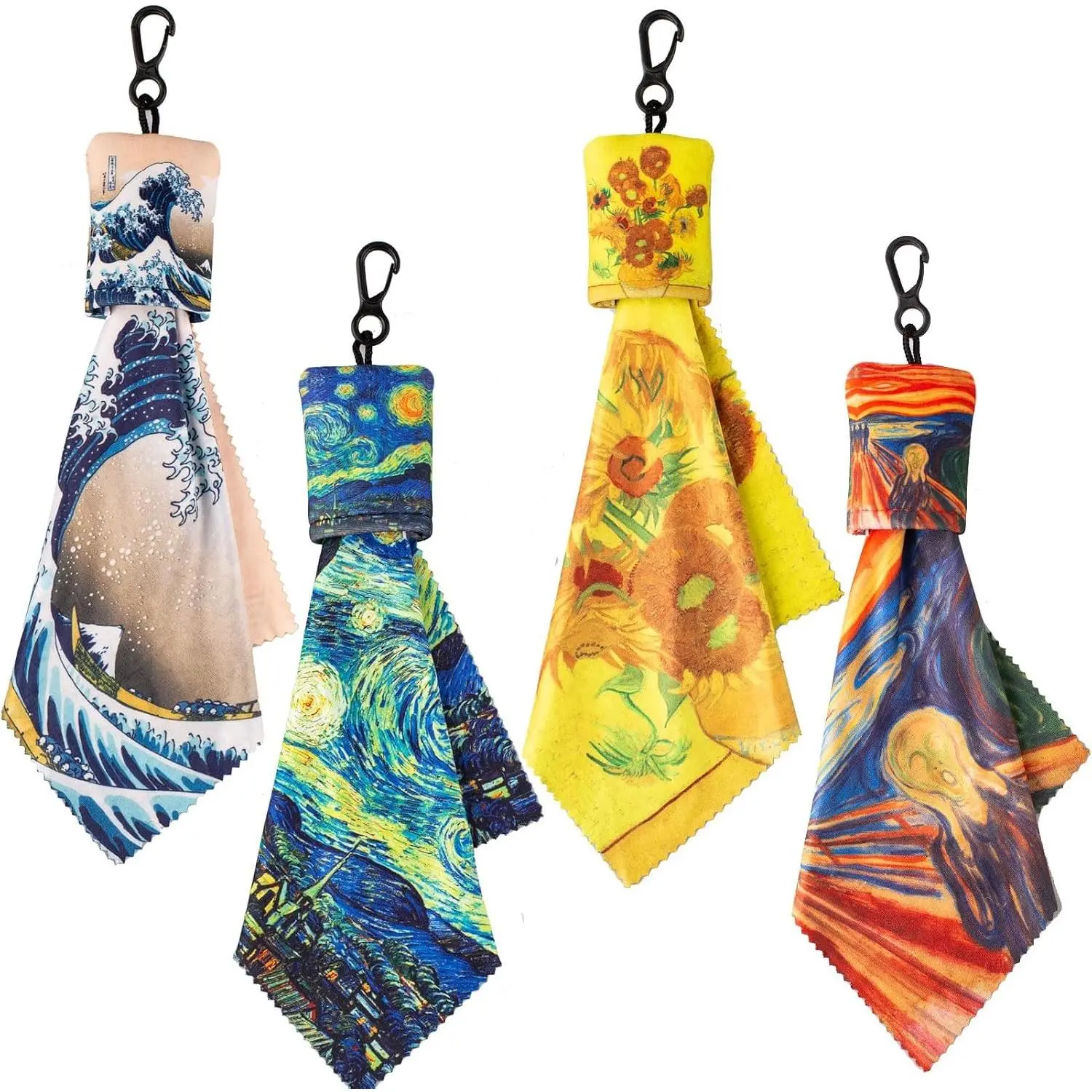 Glasses Cleaning Cloth, Microfiber Eye Glass Clean Cloths Cleaner Keychain for Eyeglasses, Screens, Camera Lenses-World Classic Art Design Double Sided Printing 4PC