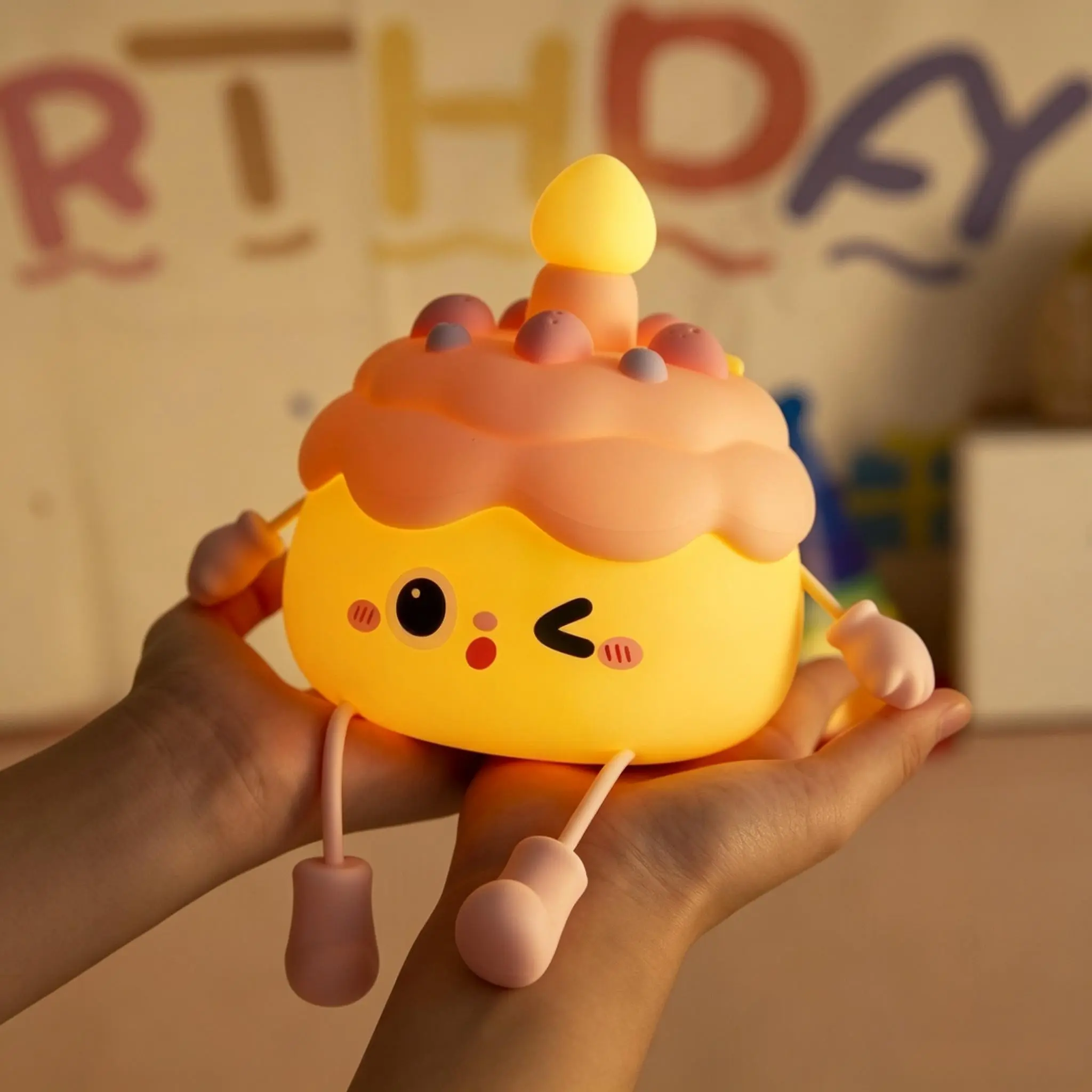 cake silicone night light, touch night lamp, rechargeable light, st patrick day gift, birthday gift lamp , portable bedside nightlight, soft squishy lamp, cute cake decor light,room decoration lamp, safe night light