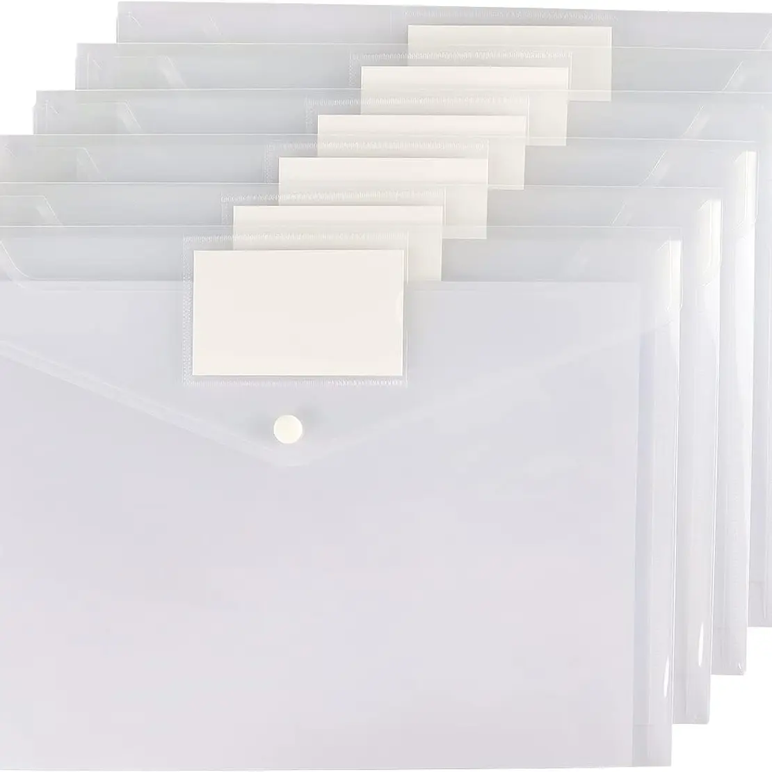 10 Plastic Envelopes File Folders, Transparent A4 Size Polyethylene Envelopes, Label Pockets for School Home Office Organization, Clear Folders