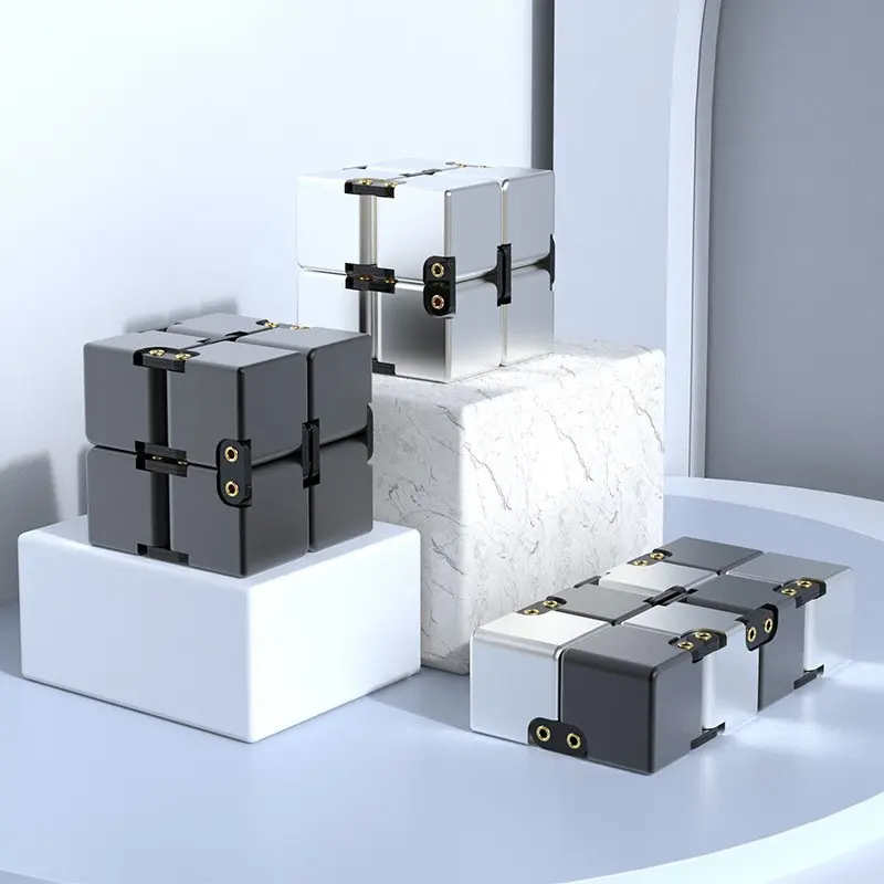 Metal Aluminum Infinity Flip Cube, Portable Pocket Fidget Block, Multi-use Finger Spinner Toy For Stress Relief & Boredom