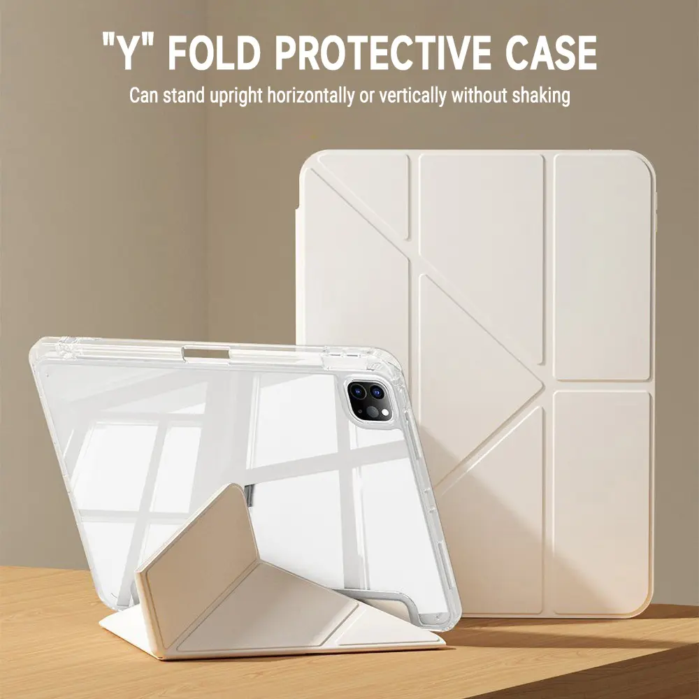 Clear Case for Samsung Galaxy Tab A8 10.5 Inch, with Y-Fold & Tri-Fold Stand, Pencil Holder, Auto Wake/Sleep, Slim Shockproof Hard PC Back Cover