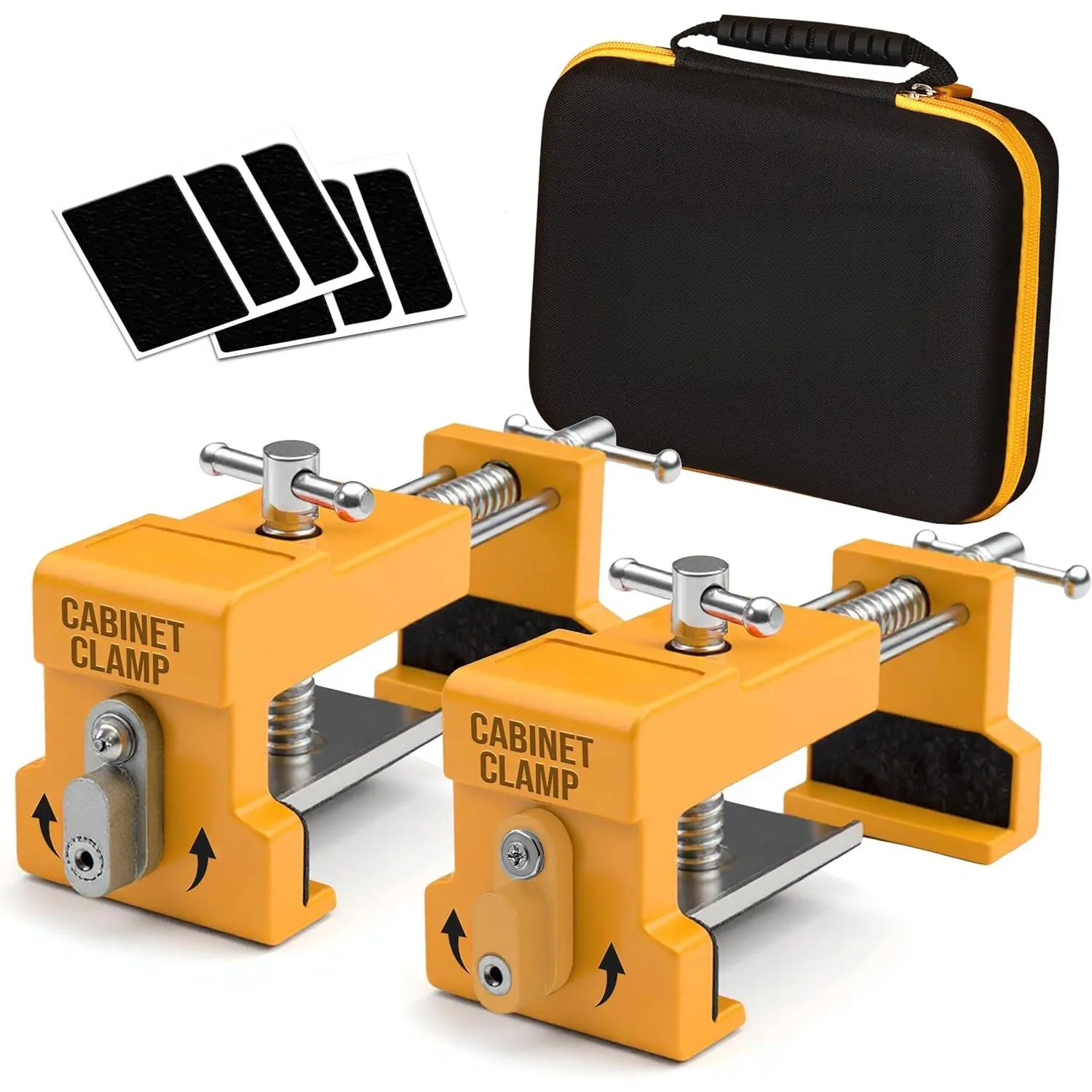 Premium Cabinet Clamps 2 Pack with Protective Case, Solid Cast Steel Construction, Integrated Drill Guide with EVA Pads, Face Frame Alignment Tool Clamp  Cabinet Installation & Woodworking
