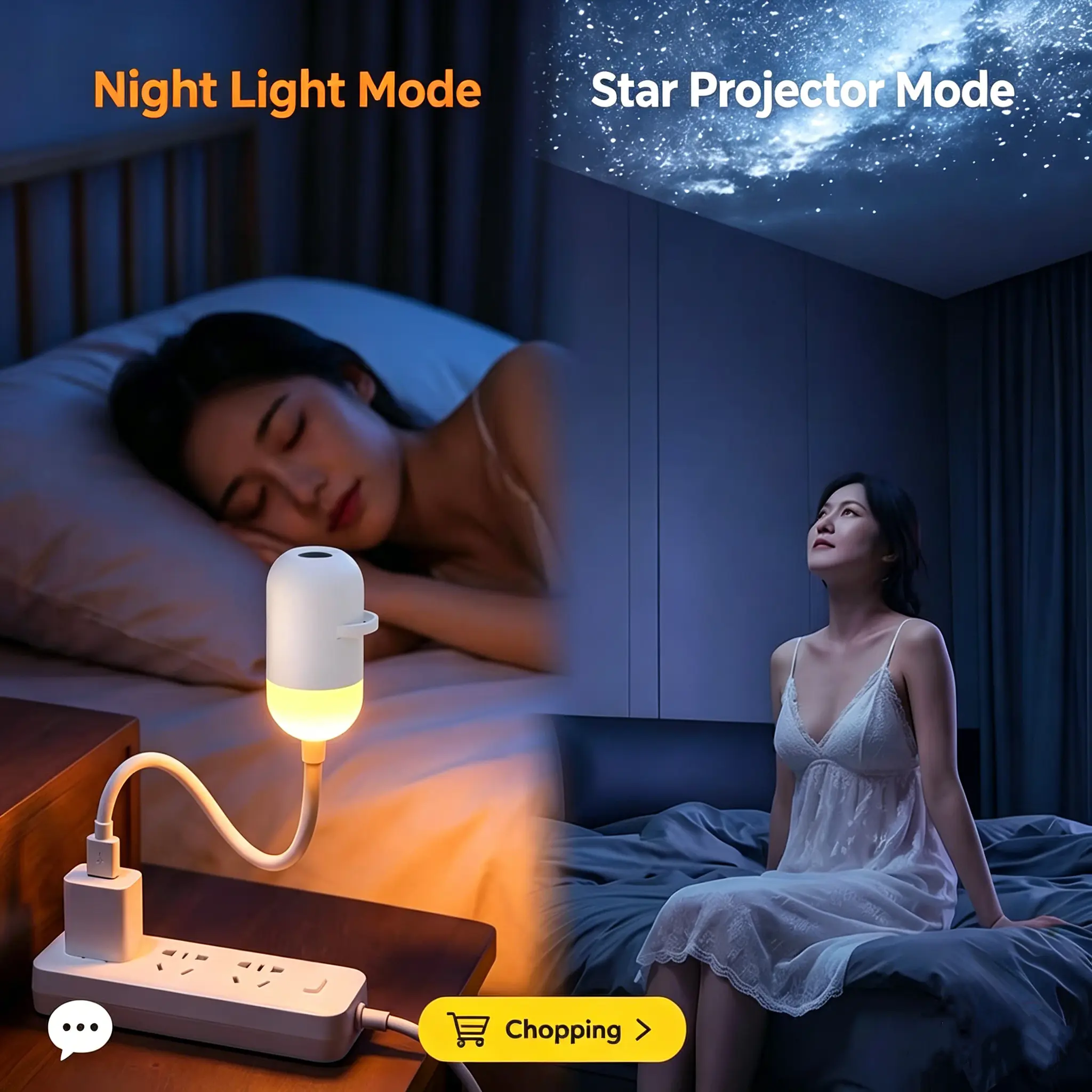 USB Star Projector Night Light Galaxy Starry Sky Projection Lamp Bedroom Decor