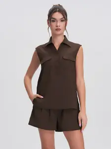 Women's Multifunctional V-Neck Sleeveless Top and Shorts Set, Breathable Soft Cotton Two-Piece, Summer Lightweight Quick-Dry Home Wear