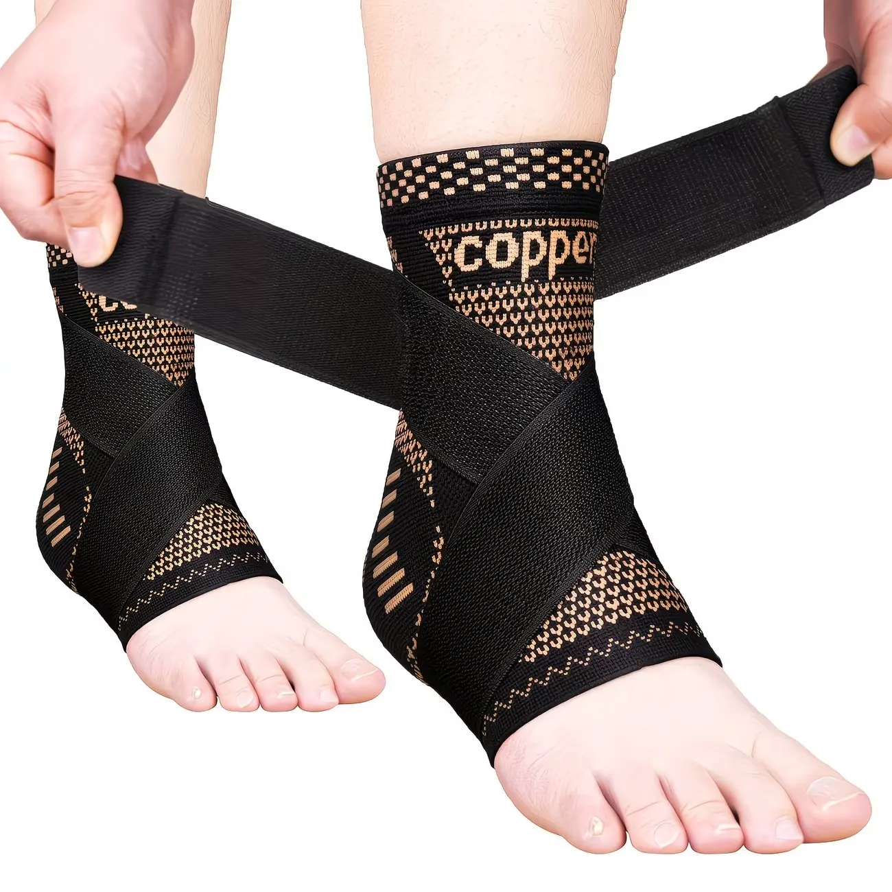 Adjustable Copper Ankle Support Brace, Ankle Stabilizer, High Elasticity Breathable Nylon, Patellar Tracking Design, Ideal for Fitness and Sports