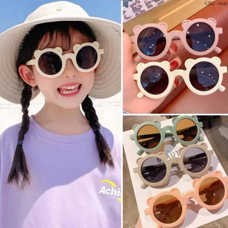 Cute Bear Ear Kids Sunglasses Retro Round Frame UV Protection Toddler Children Sun Glasses 9 Colors