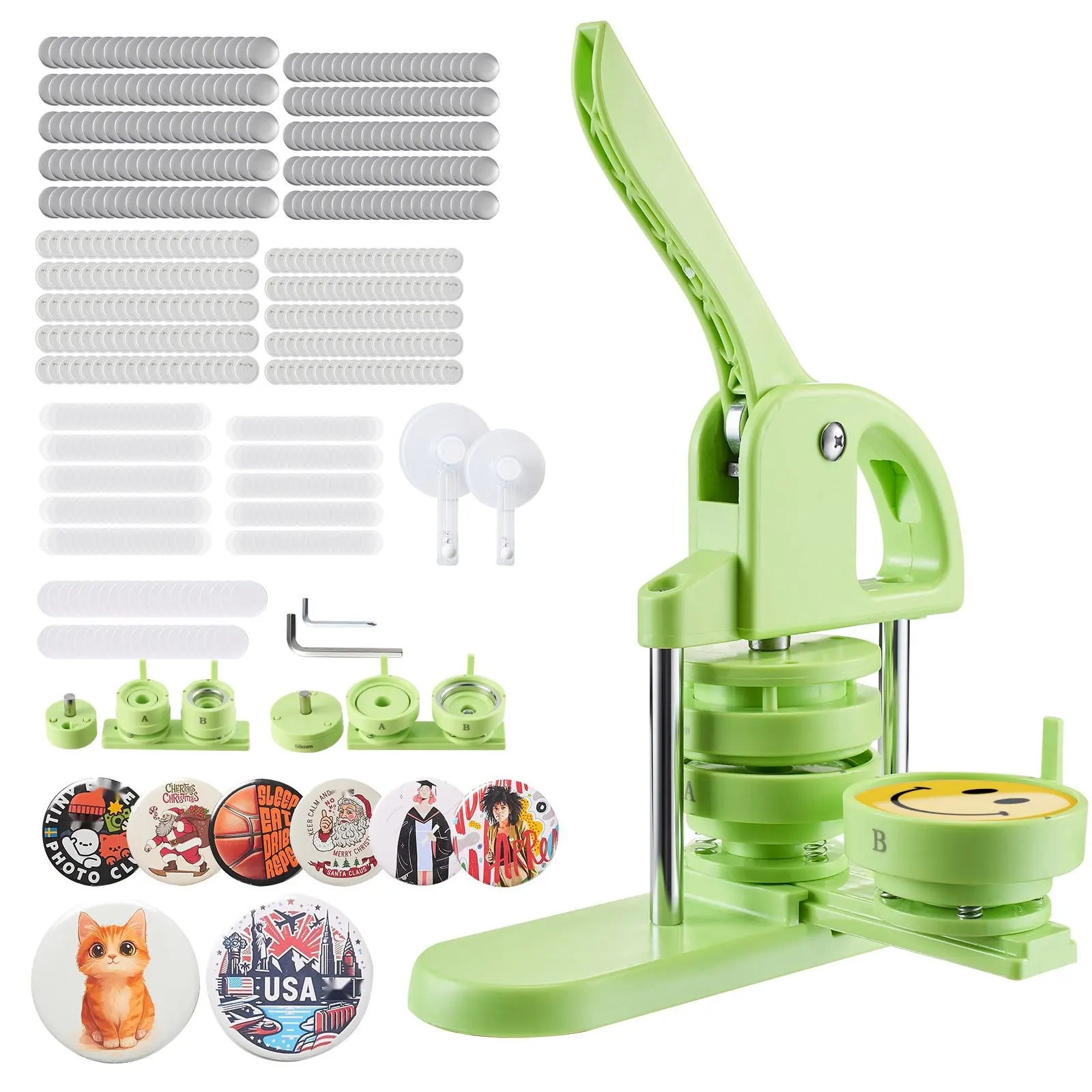 Button Maker Machine Plastic Pin Back Button Kit 1.26 Inch And 2.28 Inch Press With 200 Parts, Replacement Dies, DIY Badge Maker For Craft Projects, Portable Handheld Button Press For Home Office School