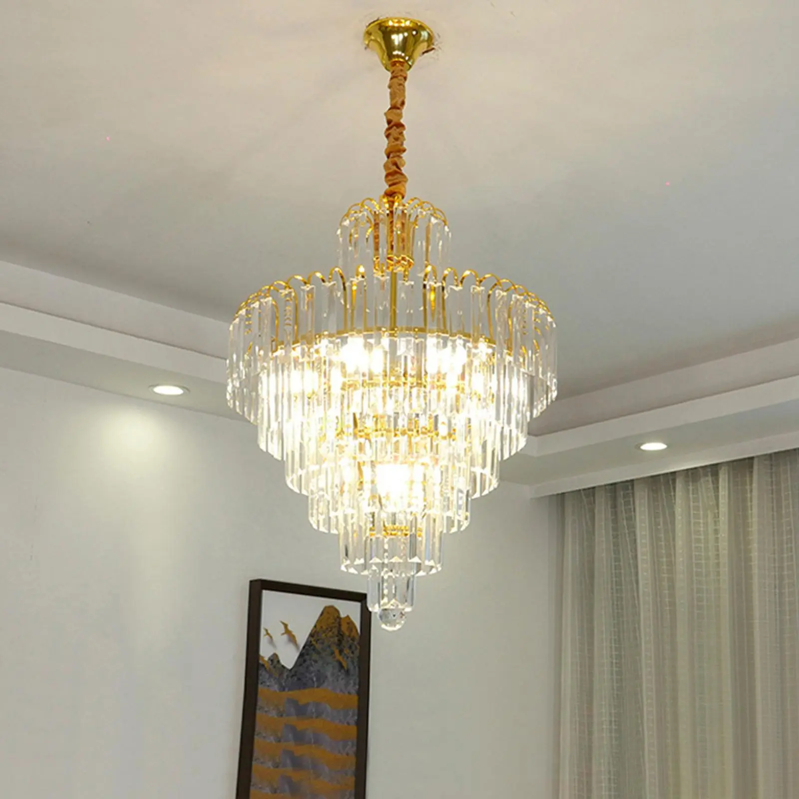 Elegant Modern Ceiling Light K9 Crystal Chandelier Pendant Lighting Fixture Lamp Metallic Finish Living Room