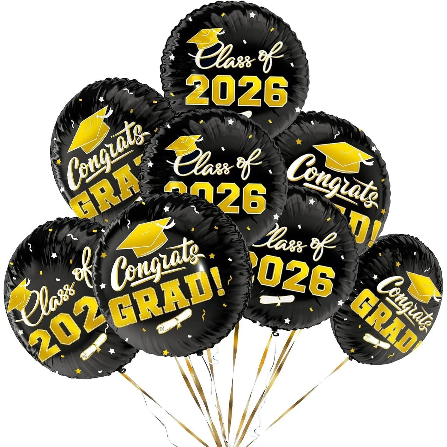 Class of 2026 Graduation Balloon Decor - 12pcs 18" Round Self-Sealing Black and Gold Congrats Grad Supplies for Memorable Celebrations