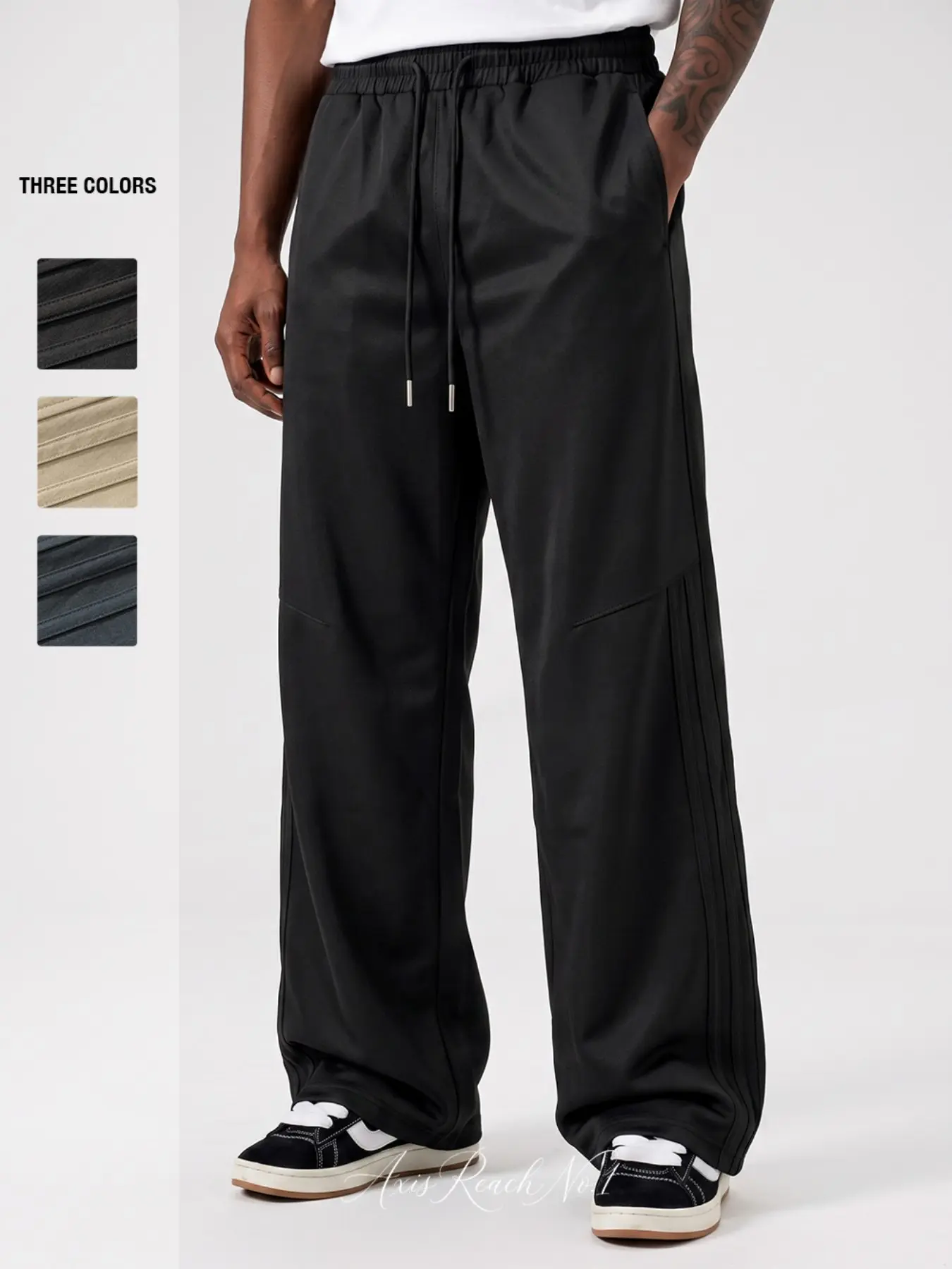 A1 Men's Baggy Wide Leg Track Pants Y2K Streetwear Casual Athletic Sweatpants Loose Fit Joggers with Side Stripes & Drawstring for Gym, Workout, Skateboarding and Everyday Lounge