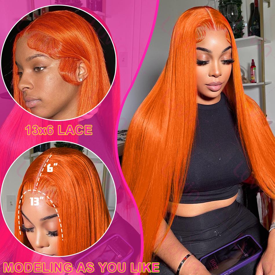 Bling Hair 30 32 Inch Ginger Straight Human Hair Wig Orange Brazilian 13x4 13x6 Hd Transparent Lace Frontal Ginger Human Hair Wigs for Women Pre Plucked 180% Density