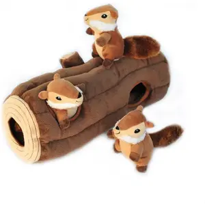 ZippyPaws Burrow- Interactive Dog & Puppy Toys for Boredom, Stimulating Pet Products to Keep them Busy, Hide & Seek Plush Dog Puzzles, Squeaky Toy for Enrichment, For Small & Medium Dogs- Chipmunk Log