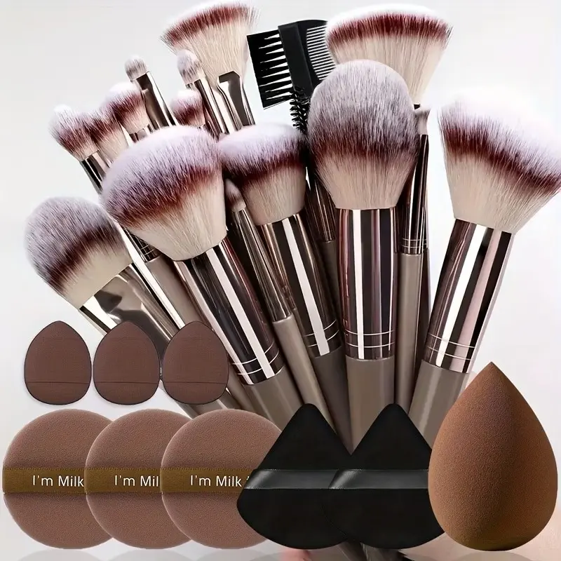 23-Piece Kabuki Makeup Brush Set, Includes Foundation Sponge, Complete Face Brushes for All Skin Types, Perfect for Base, Eyes, Powder, Makeup Brush Kit