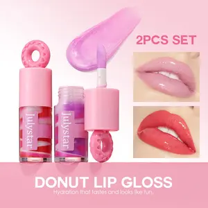 Glitter Shimmer Donut Lip Gloss, Moisturizing Long Wear Lip Oil, Non-Tacky Gloss Lip Makeup, Pretty Appearance as Nice Gift for Girls