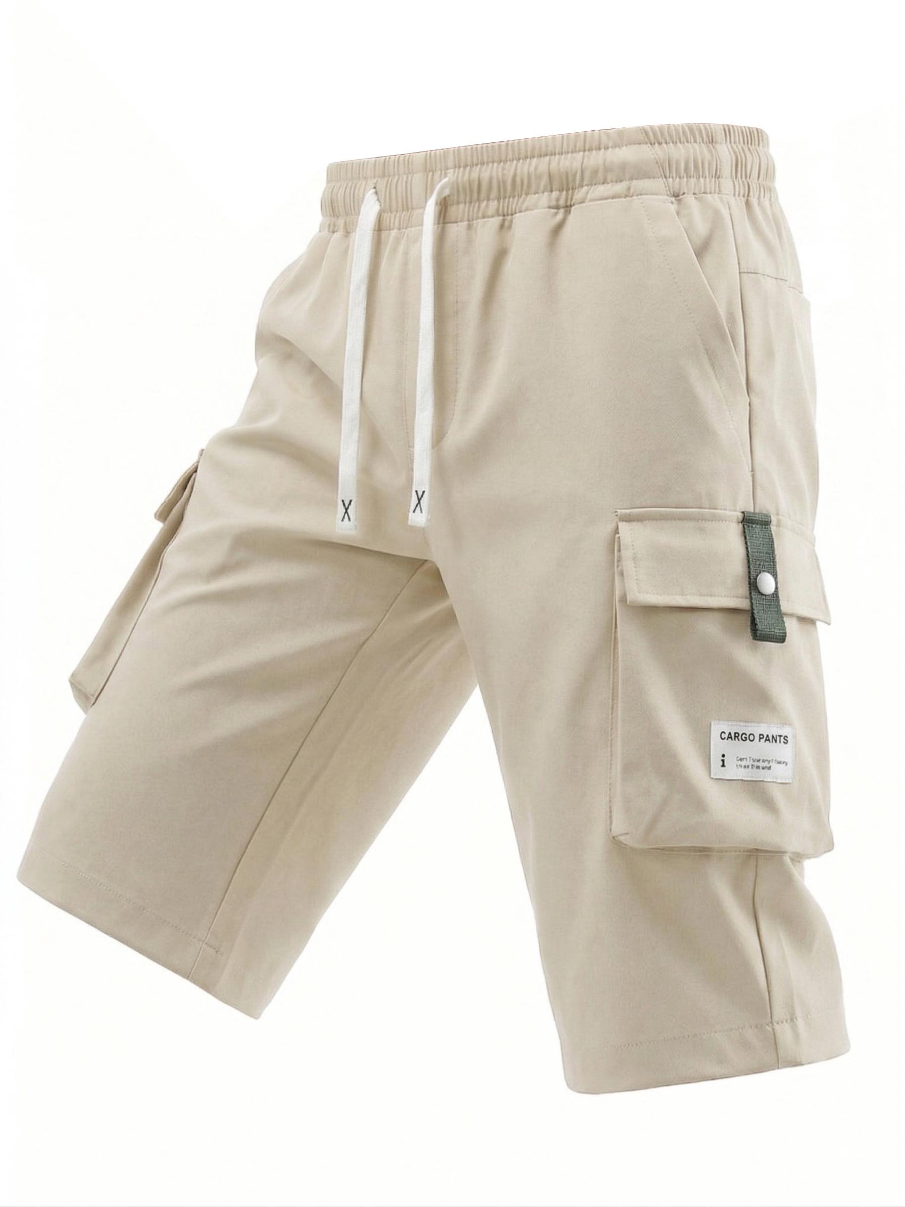 3 Pack Men’s Cargo Shorts, 7/8 Length, Summer Drawstring Waist, Large Pockets, Letter Patch Details, Fashionable Casual Athletic Shorts,father'sdaygifts