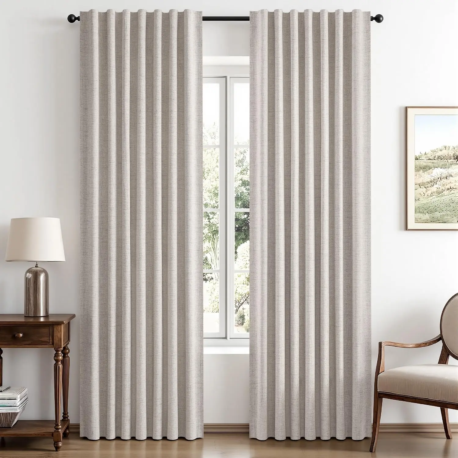 100% Blackout Polyester Stretch Curtains, 42x90in Ivory 2 Panels with Back Tab Rod Pleats, Thermal Drapes for Bedroom/Living Room, Luxury Decor, Blackout/Thermal
