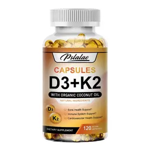 Pslalae - Vitamin D3+K2 complex supplement - Contains organic coconut oil - Fortified with high-quality nutrients - Non-GMO, gluten-free. 120 capsules per bottle.