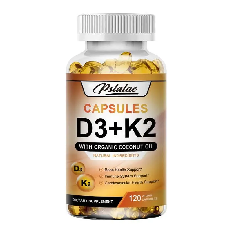 Pslalae 120-capsule dietary supplement - fortified with vitamins D3 and K2, contains organic coconut oil, and supports immune function.